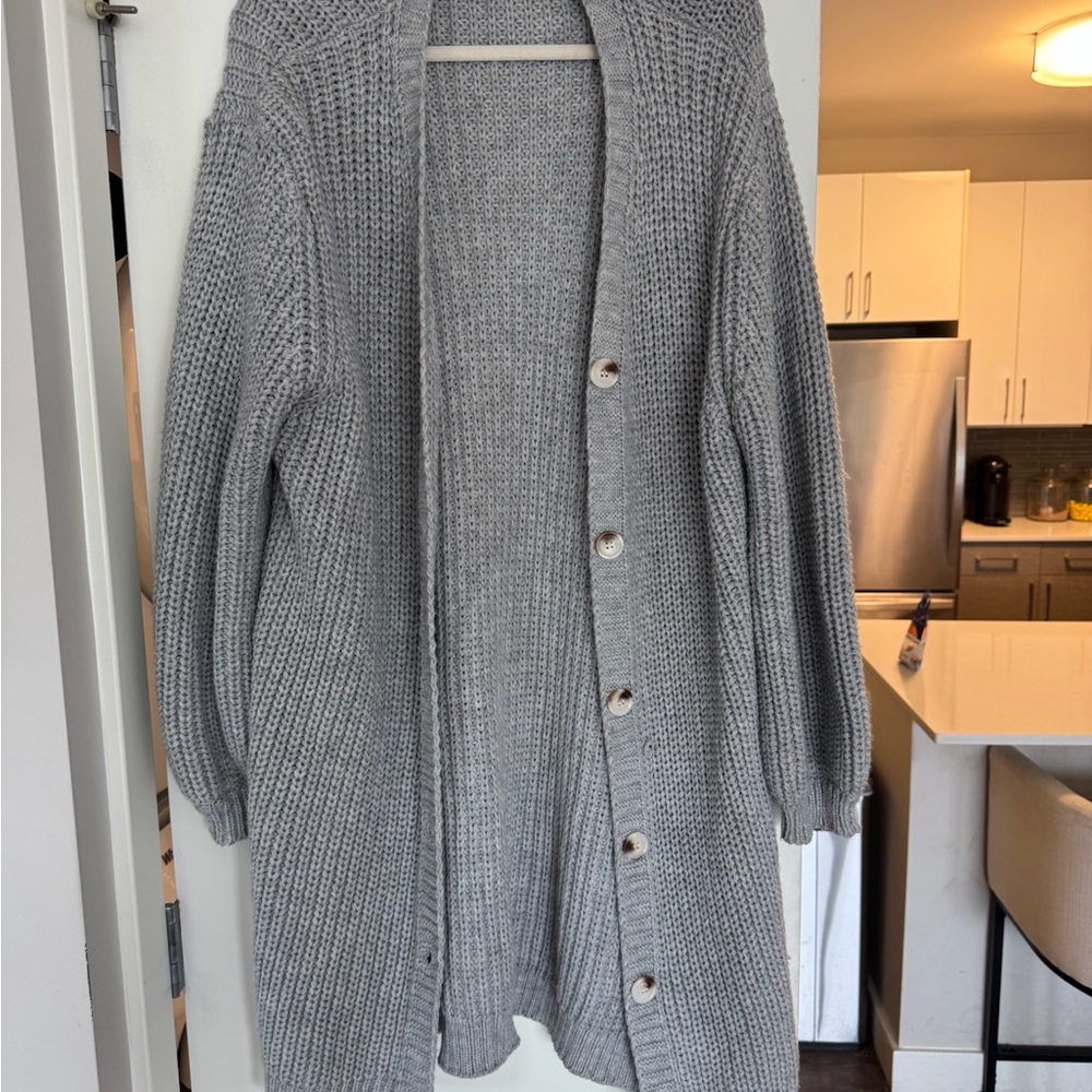 Fashion Nova Gray Chunky Knit Cardigan Sweater